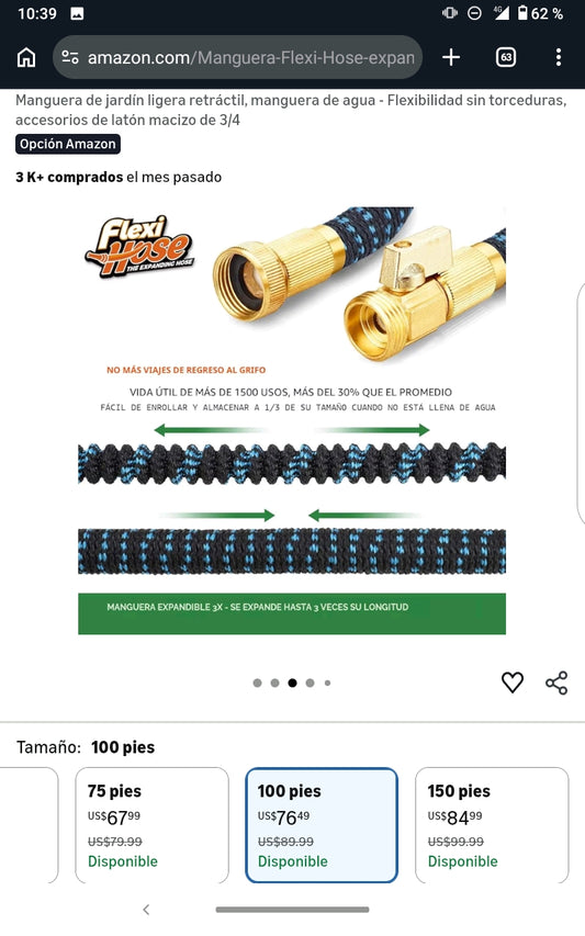 Manguera de jardín ligera y retratil