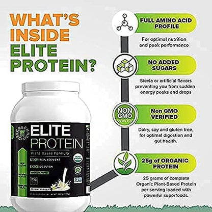 Elite Protein Powder - Vegan, Organic Plant Based Protein Powder, Pea and Hemp Protein, Muscle Recovery and Meal Replacement Protein Shake with 12 Kind Protein Bars (Vanilla - 1.24 Lbs)