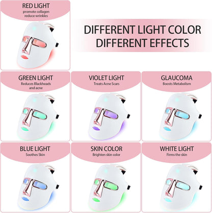 Máscara Facial LED, 7 Colores, Máscara De Terapia De Luz Facial Con Máscara De Cuello, Yofuly, Terapia De Rejuvenecimiento De La Piel, Cuidado De La Piel Facial, Máscara De Belleza LED Colorida