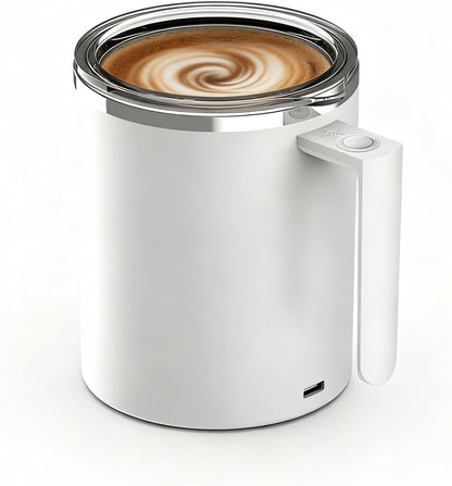 Self Stirring Mug, 12.2 Oz Self Stirring Coffee Mug with Magnetic Stirrer & Anti-Sedimentation, Rechargeable Auto Magnetic Coffee Mug for Coffee, Milk, Hot Cocoa (White)