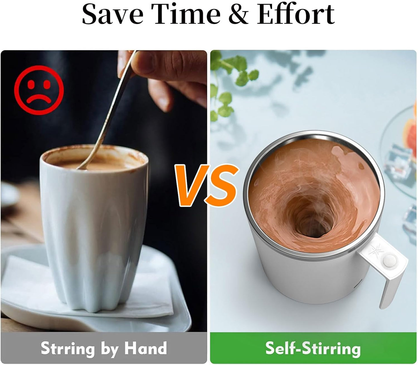 Self Stirring Mug, 12.2 Oz Self Stirring Coffee Mug with Magnetic Stirrer & Anti-Sedimentation, Rechargeable Auto Magnetic Coffee Mug for Coffee, Milk, Hot Cocoa (White)