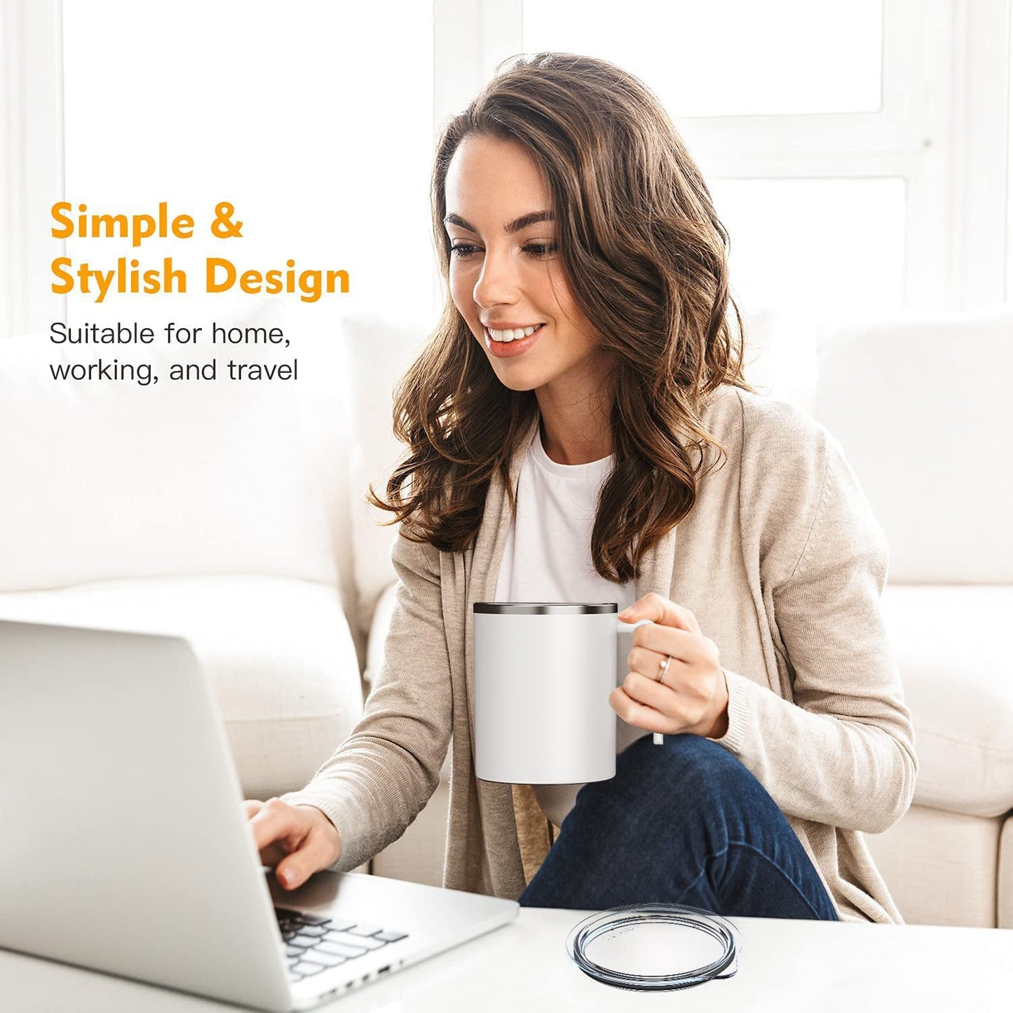 Self Stirring Mug, 12.2 Oz Self Stirring Coffee Mug with Magnetic Stirrer & Anti-Sedimentation, Rechargeable Auto Magnetic Coffee Mug for Coffee, Milk, Hot Cocoa (White)