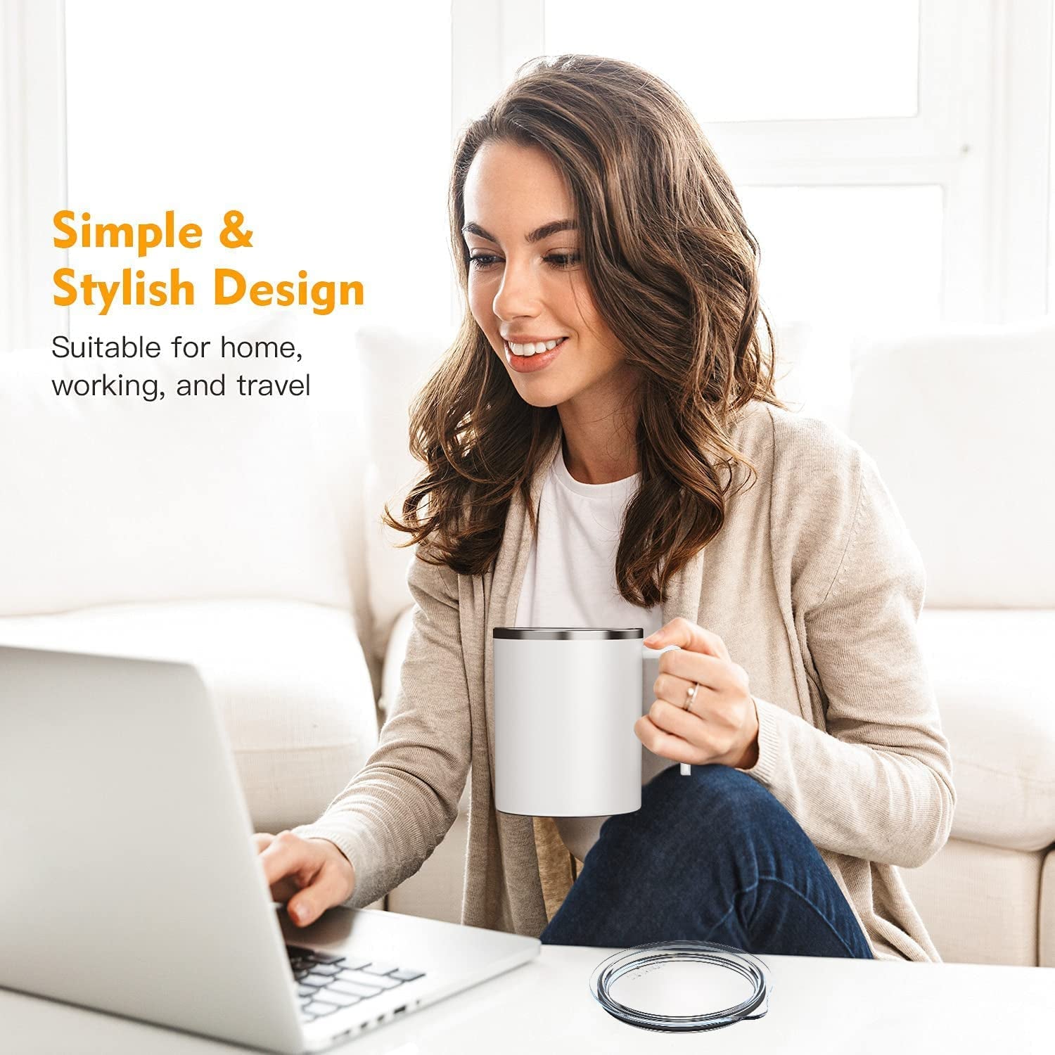 Self Stirring Mug, 12.2 Oz Self Stirring Coffee Mug with Magnetic Stirrer & Anti-Sedimentation, Rechargeable Auto Magnetic Coffee Mug for Coffee, Milk, Hot Cocoa (White)