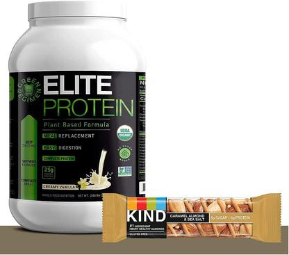 Elite Protein Powder - Vegan, Organic Plant Based Protein Powder, Pea and Hemp Protein, Muscle Recovery and Meal Replacement Protein Shake with 12 Kind Protein Bars (Vanilla - 1.24 Lbs)