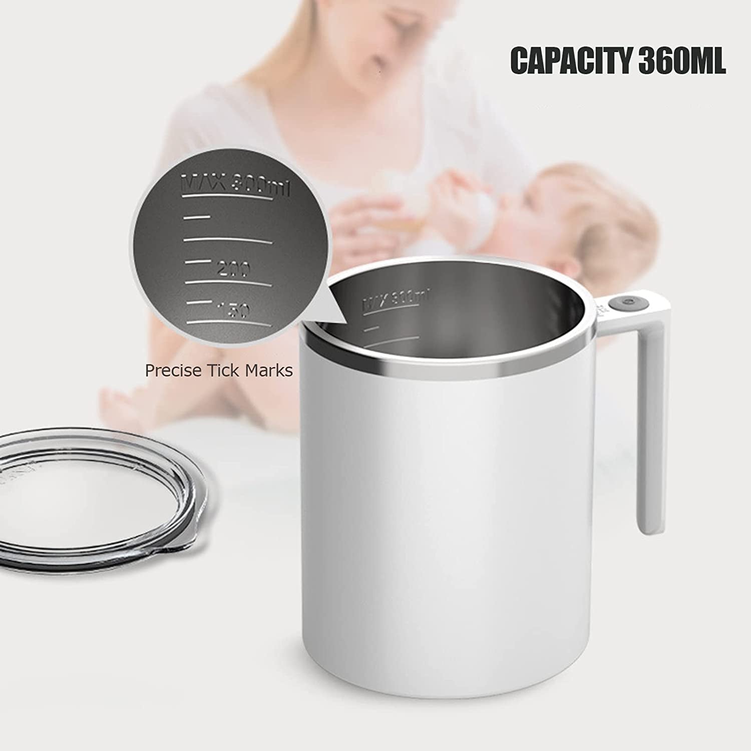 Self Stirring Mug, 12.2 Oz Self Stirring Coffee Mug with Magnetic Stirrer & Anti-Sedimentation, Rechargeable Auto Magnetic Coffee Mug for Coffee, Milk, Hot Cocoa (White)