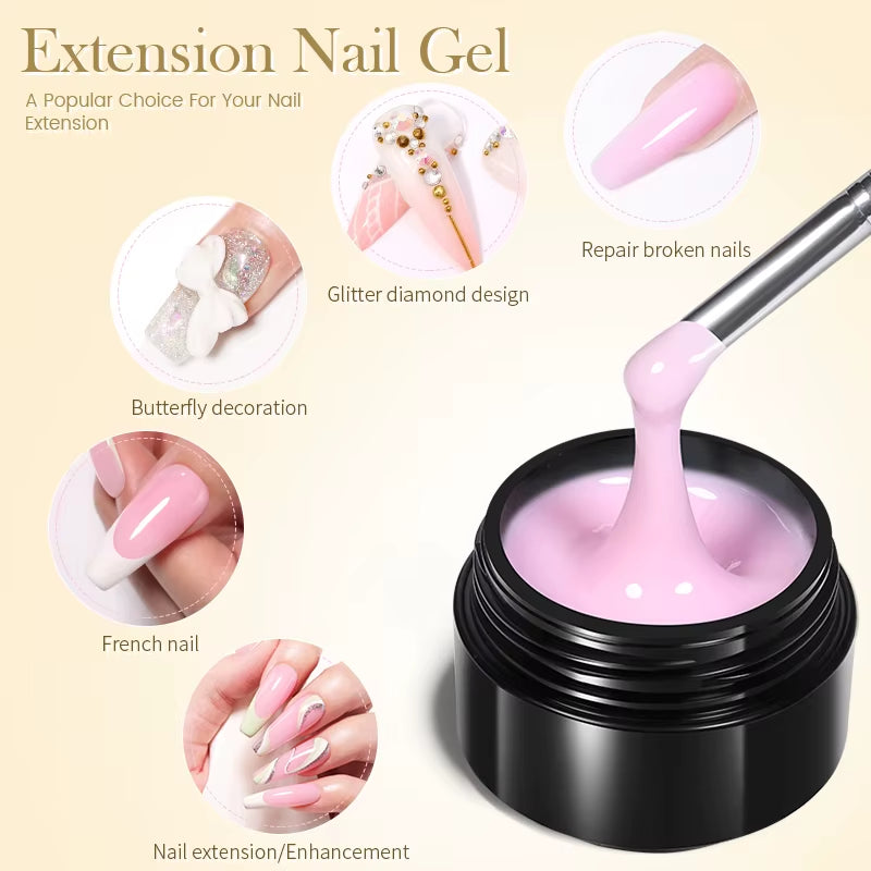 30Ml Glitter Pink Hard Jelly Nail Extension Gel Nail Polish Milky White Clear Color Soak off UV Construction Gel