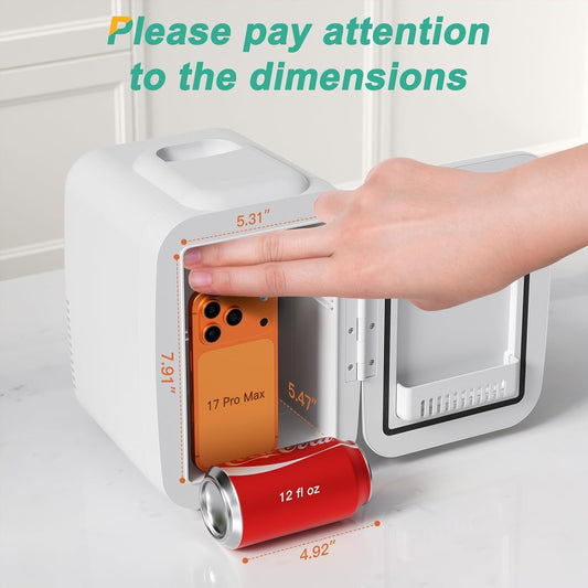 Mini Fridge, 4 Liter/6 Can Portable Cooler and Warmer Personal Refrigerator for Skin Care, Cosmetics, Beverage, Food,Great for Bedroom, Office, Car, Dorm, ETL Listed (White)