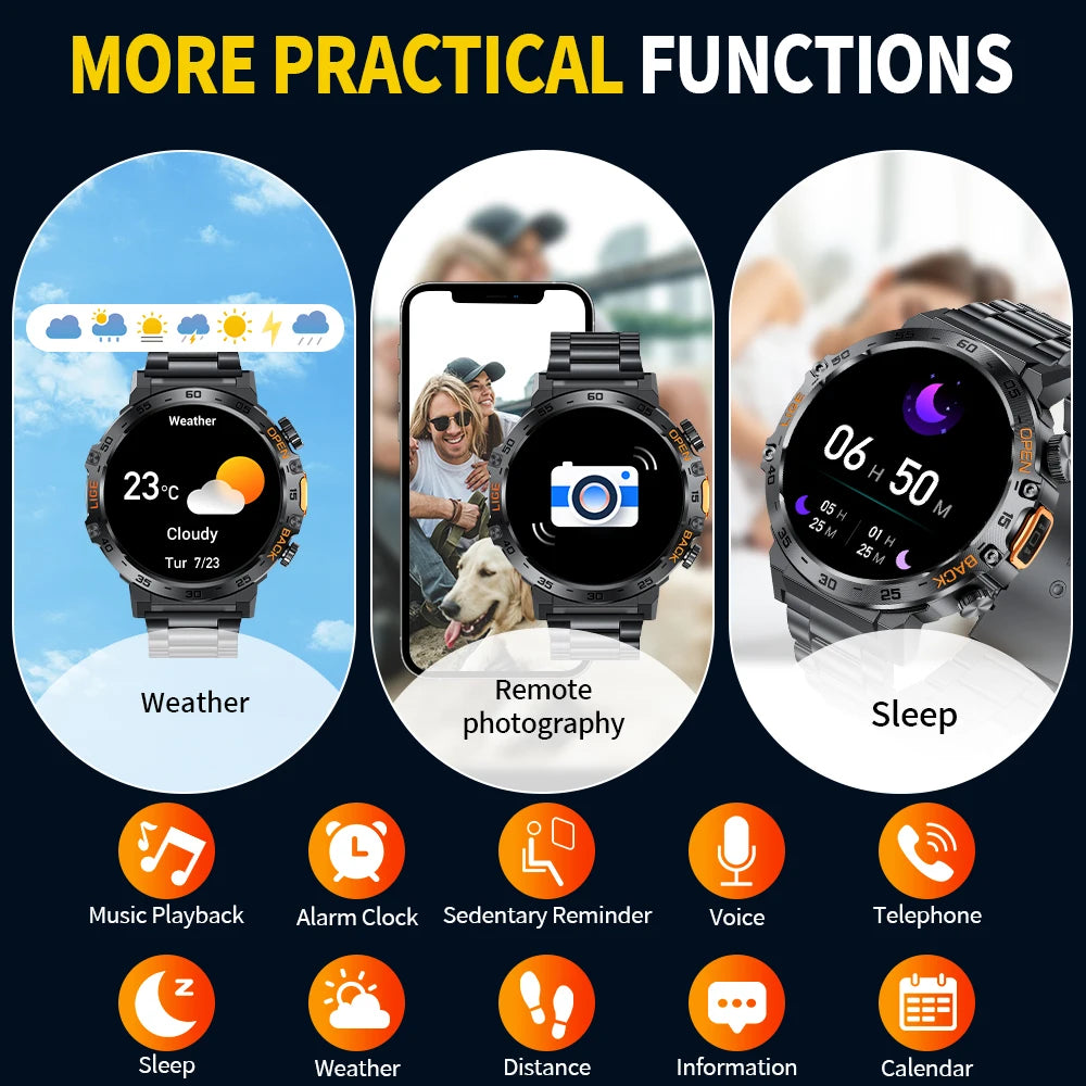 2024 Smart Watch Men 360*360 AMOLED HD Screen Waterproof Sport Fitness Watches Flashlight New Men Smartwatch for Andrio IOS
