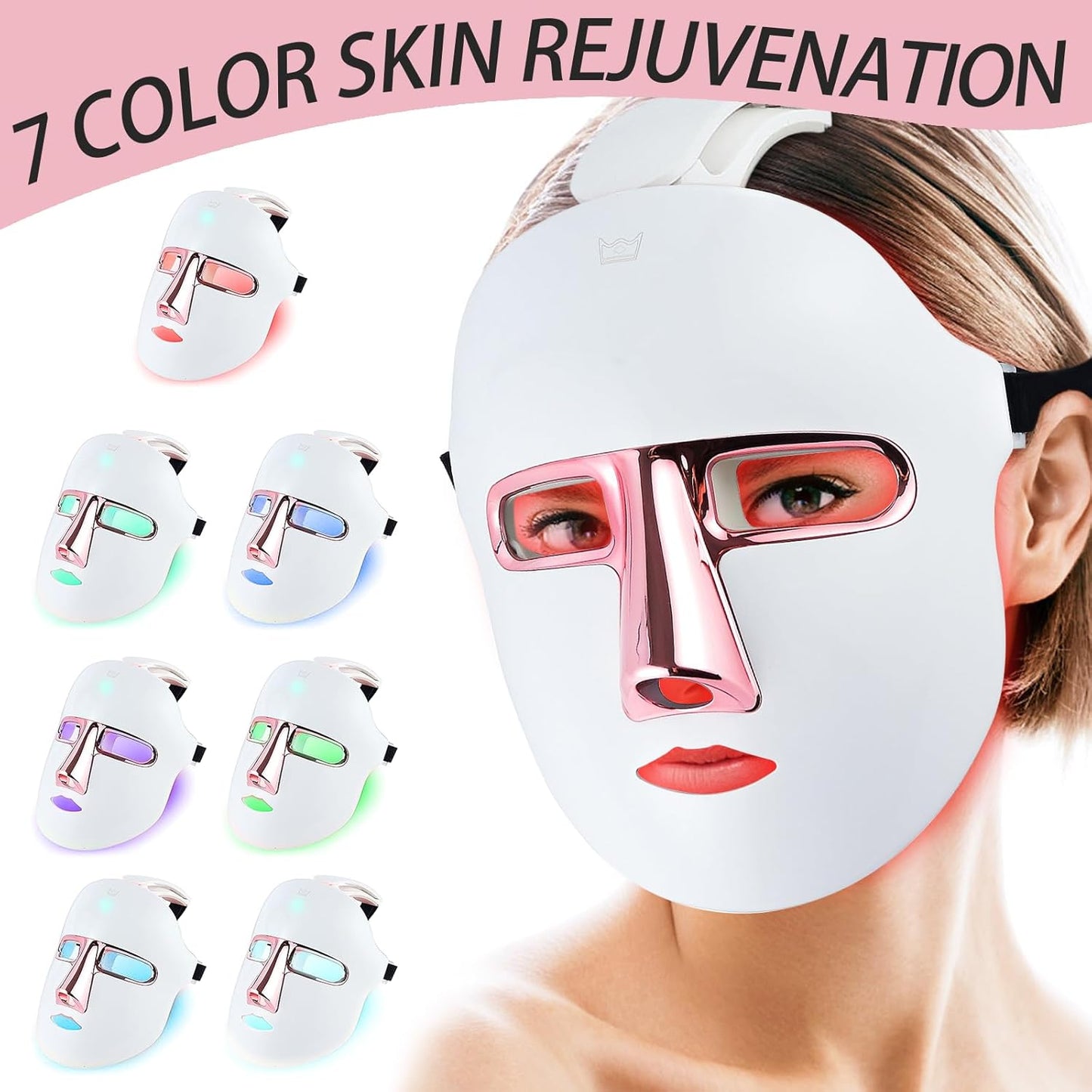Máscara Facial LED, 7 Colores, Máscara De Terapia De Luz Facial Con Máscara De Cuello, Yofuly, Terapia De Rejuvenecimiento De La Piel, Cuidado De La Piel Facial, Máscara De Belleza LED Colorida
